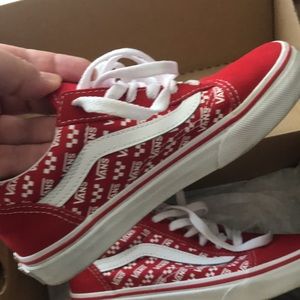Vans Old School gently worn 3 times. Red suede checker low tops in the box.